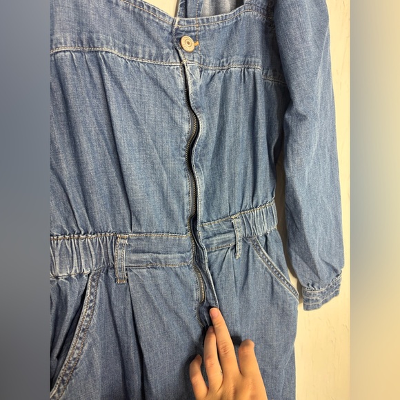 Free People Clara Long Sleeve Denim Jumpsuit Size XS Wide Leg - Picture 8 of 10
